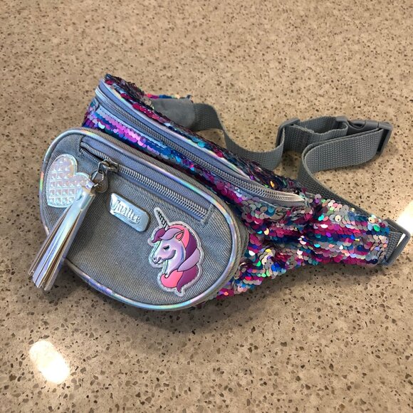 Justice Denim Flip Sequin Belt Bag Unicorn - Picture 1 of 14
